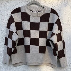 Sincerely Jules Checkered Brown and Cream Sweater